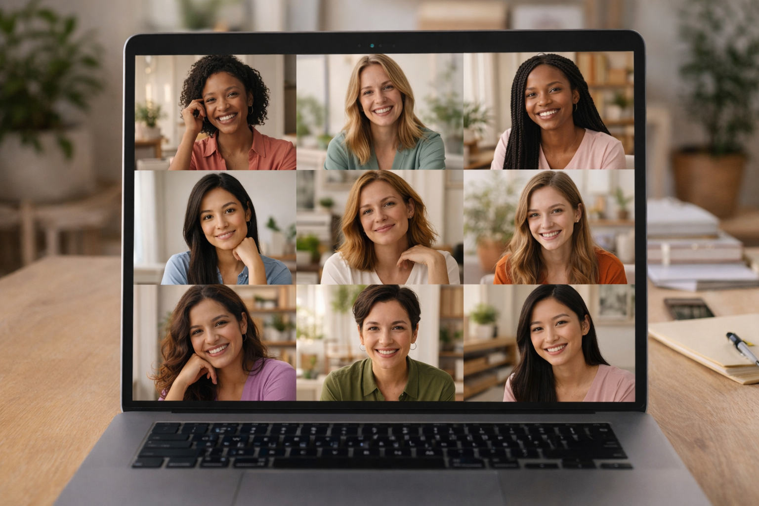 Small group of women in a guided virtual session — connected and present