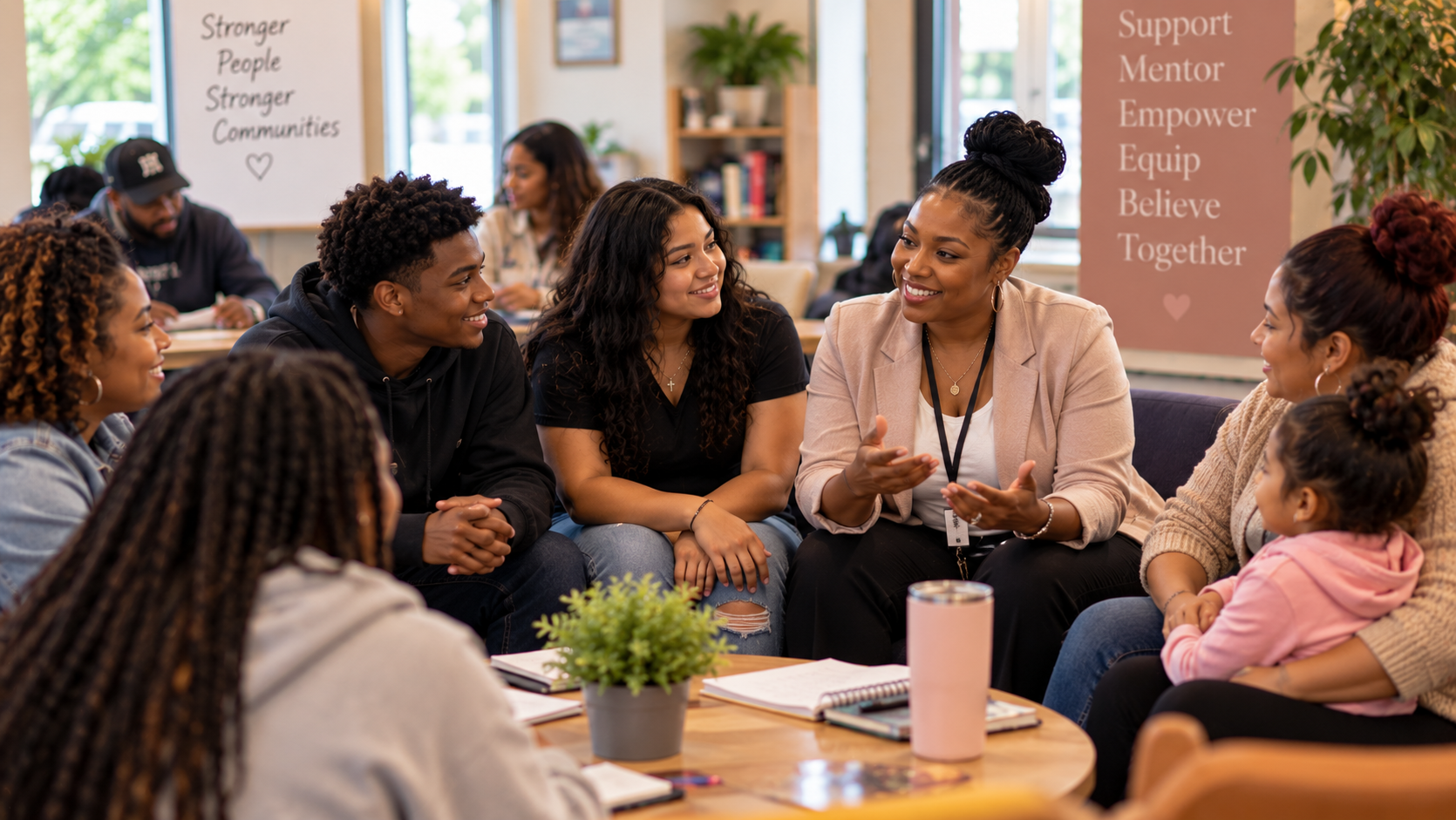 A diverse community of youth and adults connecting and supporting one another
