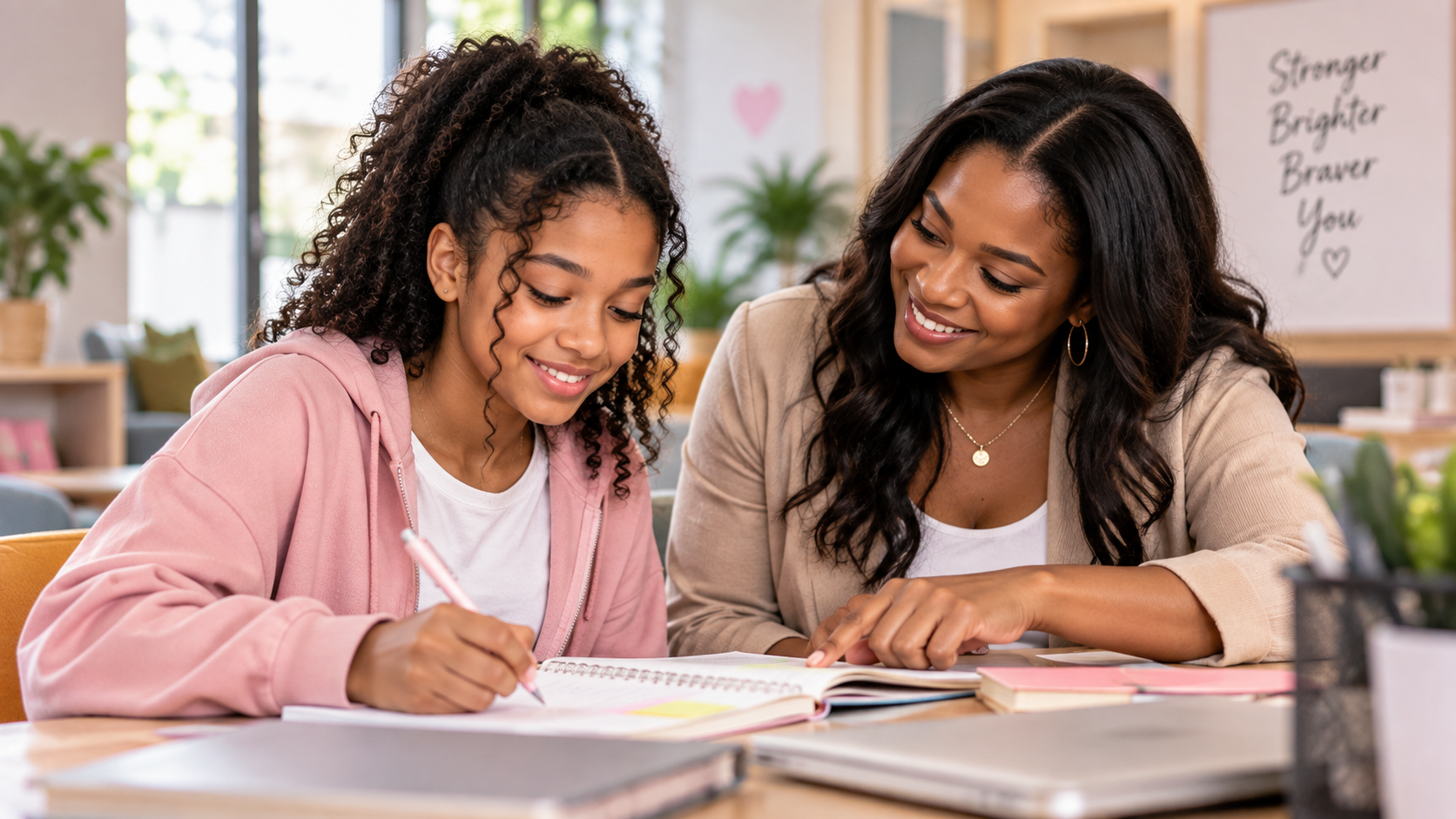 Young person receiving supportive mentorship and guidance